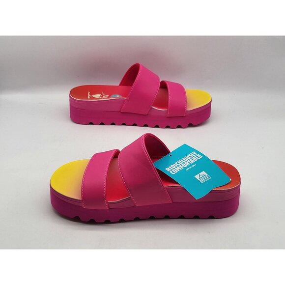 REEF Banded Horizon Hi Platform Slip On Cushion Comfort Slide Sandal Pink Size 6 - Picture 3 of 10